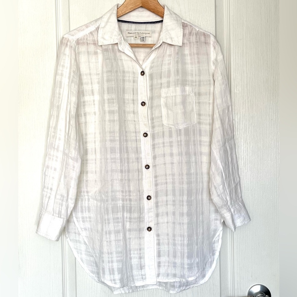 Anthropologie Pilcro Shadow Plaid Linen Blend Button Down Shirt Size 2 Oversized